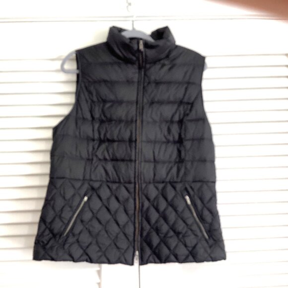 Talbots Black Quilted Down Filled Puffer Vest With Zippered Pockets Size L - Picture 2 of 10